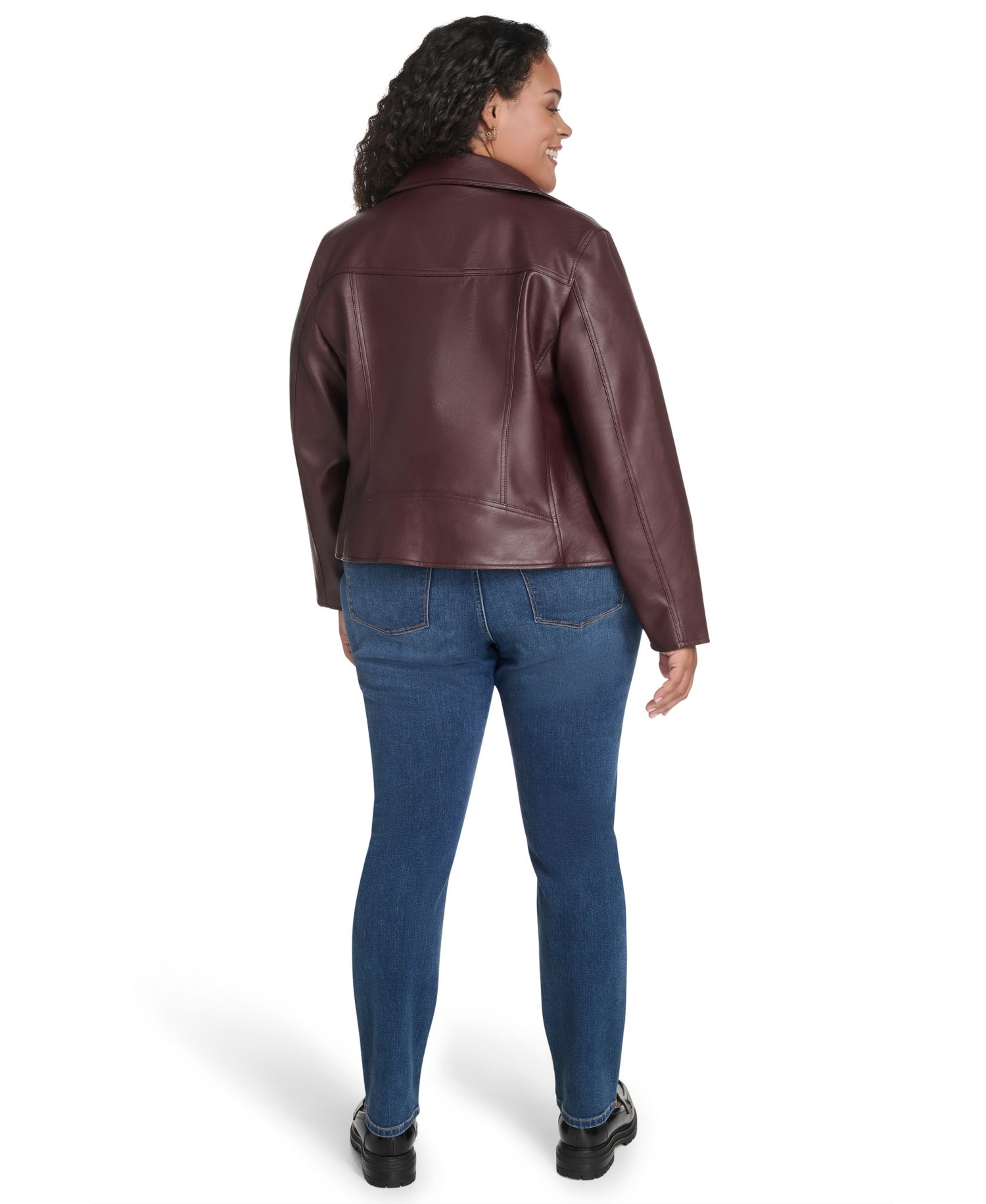 Plus Size Faux-Leather Long Sleeve Moto Jacket
