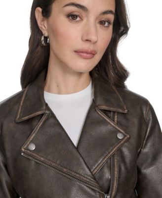 Women's Faux-Leather Asymmetric-Zip Moto Jacket