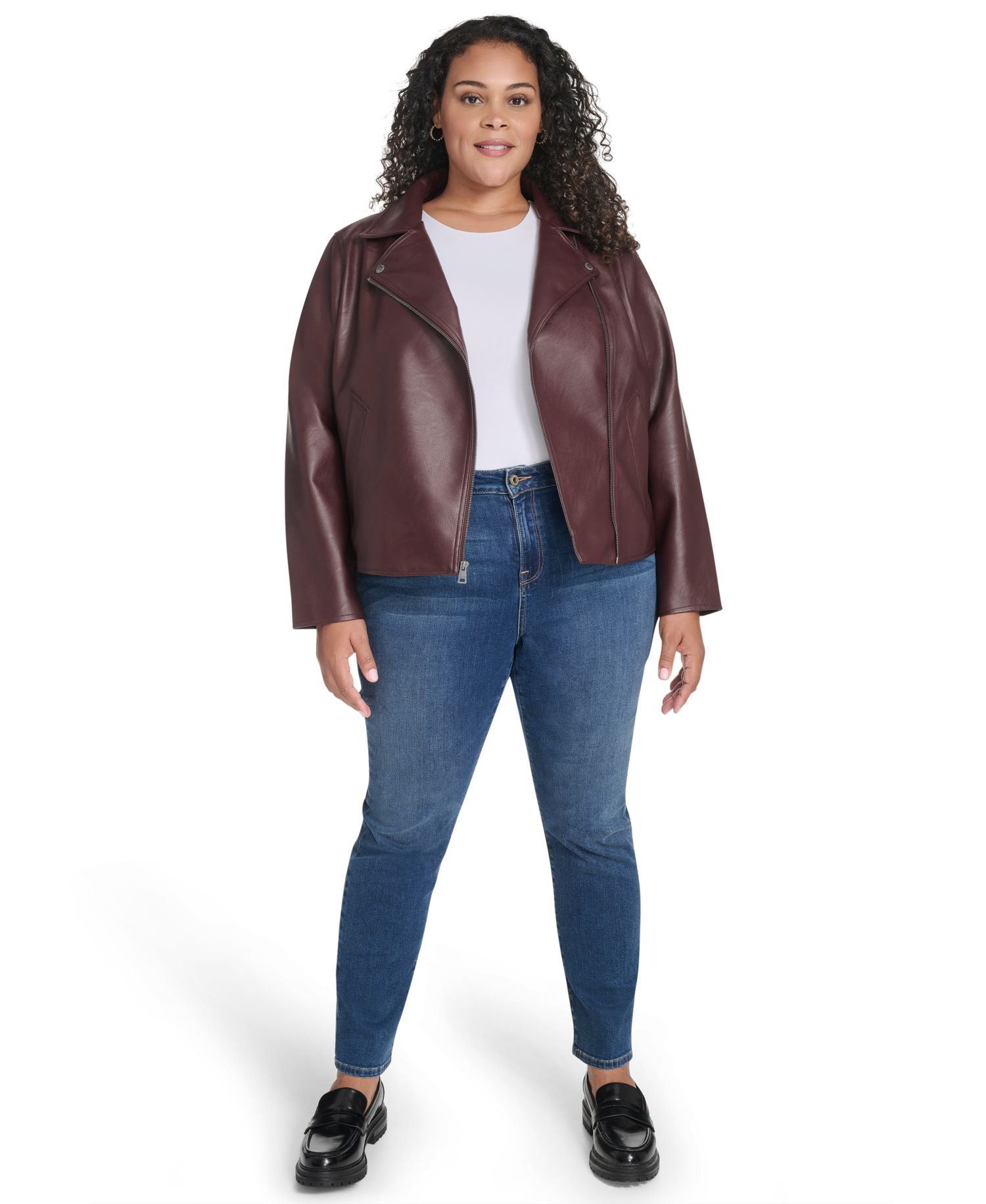 Plus Size Faux-Leather Long Sleeve Moto Jacket