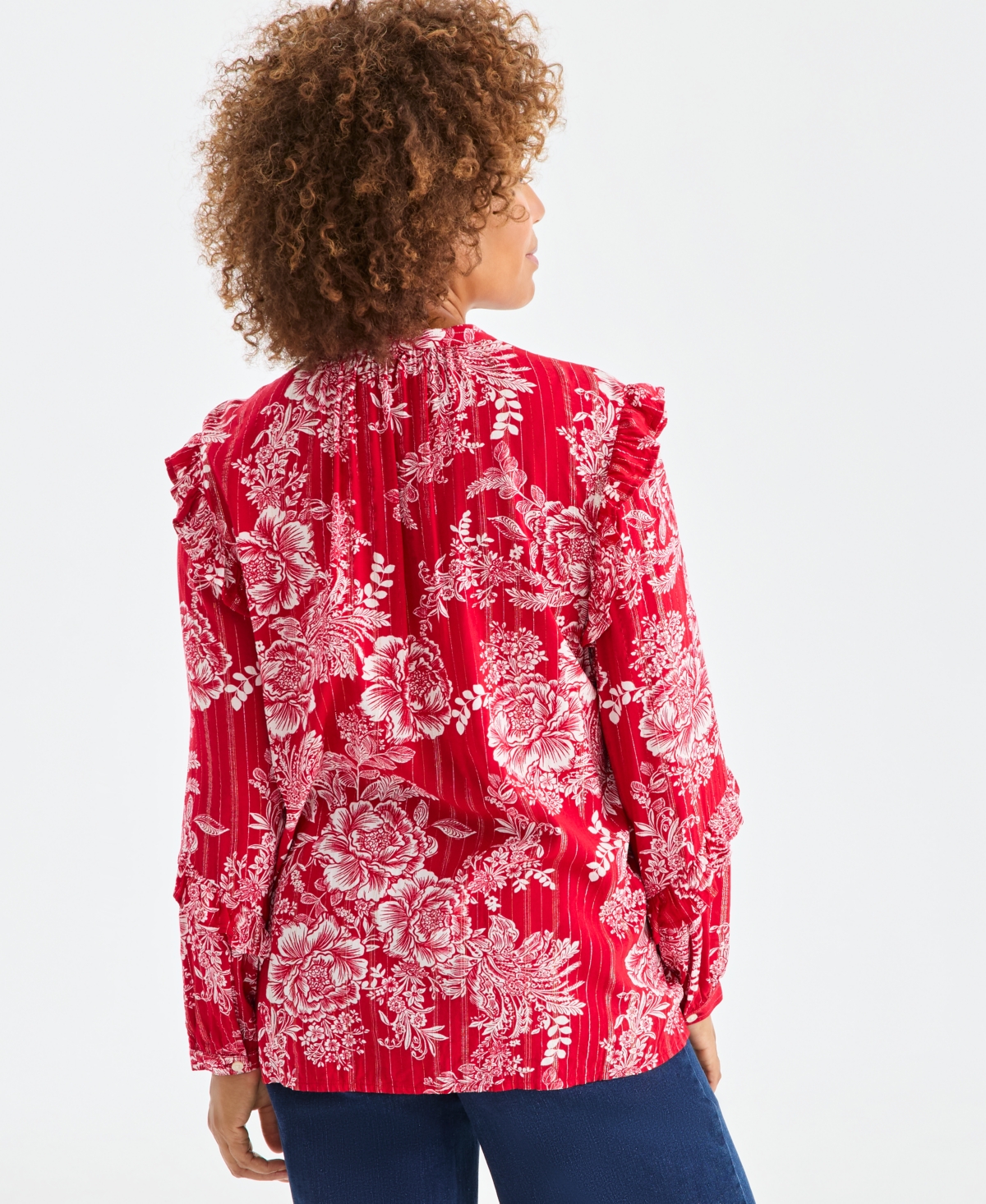 Style & Co Women's Floral Shine Long Sleeve Blouse, Macy's Exclusive