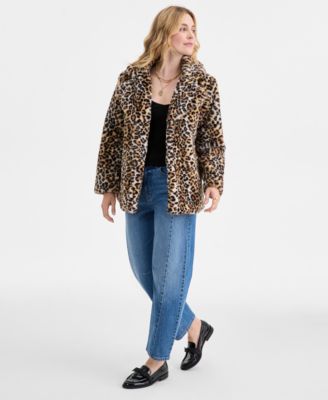 Women's Woven Sketchy Leopard-Print Faux-Fur Coat, Macy's Exclusive
