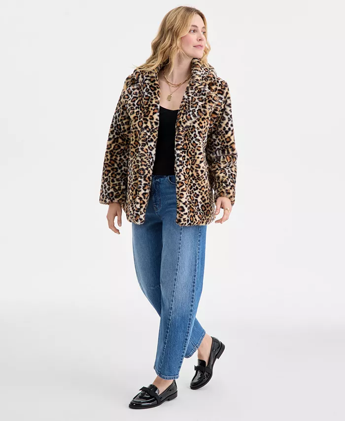 Women's Woven Sketchy Leopard-Print Faux-Fur Coat - thumbnail 7