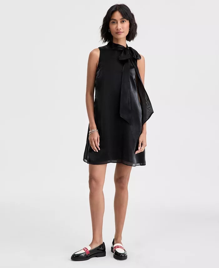 Women's Solid Bow Shift Dress