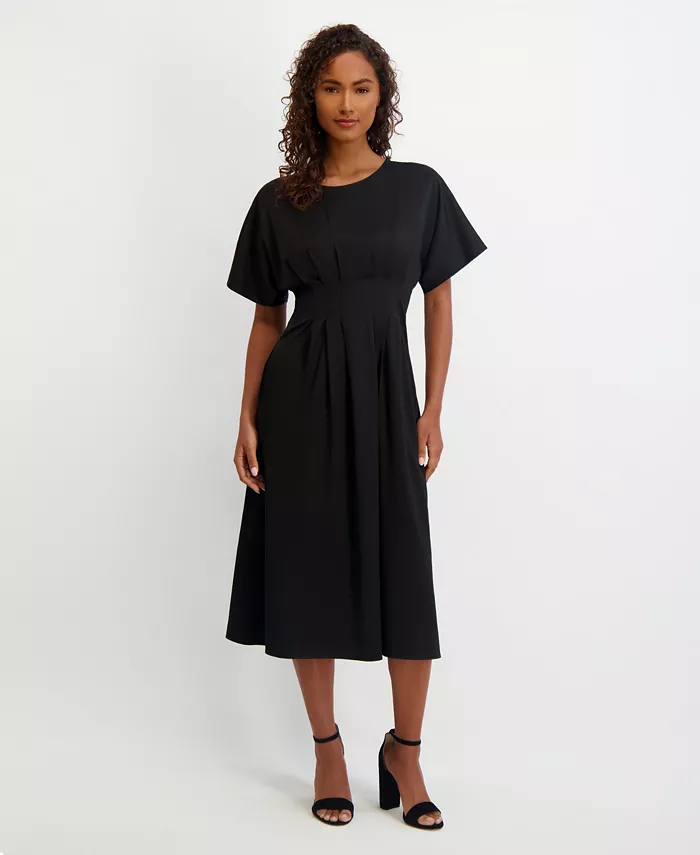 Women's Dolman-Sleeve Cinched-Waist Midi Dress