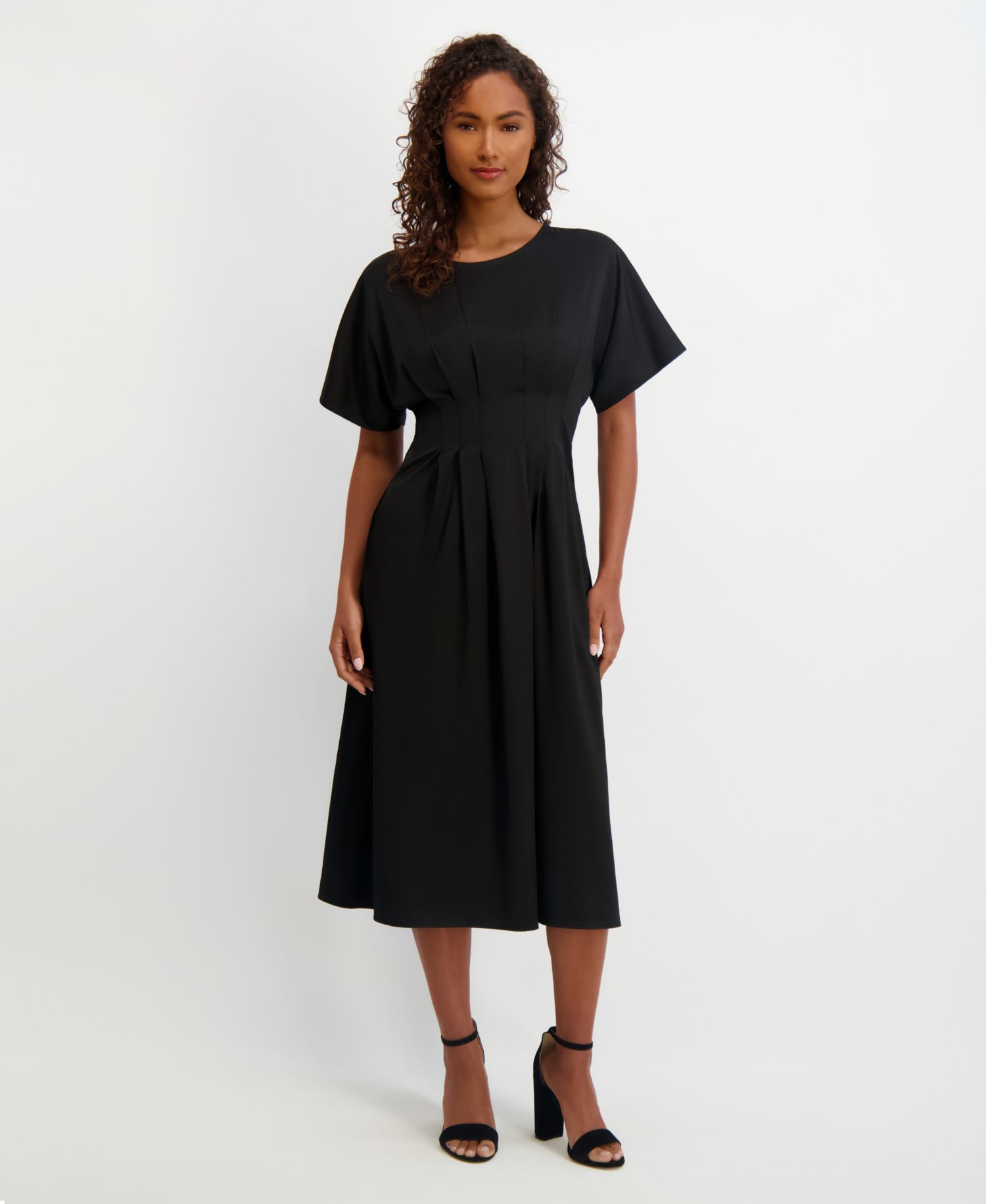 Women's Dolman-Sleeve Cinched-Waist Midi Dress