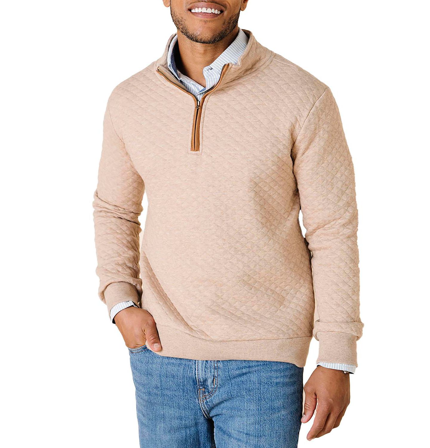 Мужской свитер Hope & Henry Quilted Half Zip Pullover, цвет: Верблюжий меланжевый — фото 1