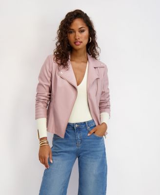 Women's Asymmetrical PU Peplum Moto Jacket with Quilting Details