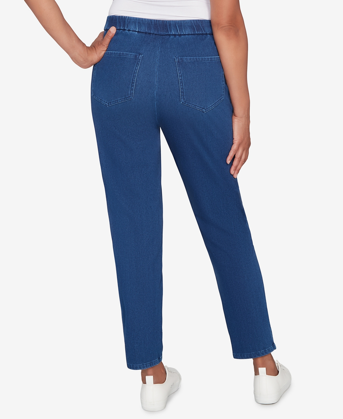 Alfred Dunner Petite Sunset Canyon Denim Knit Short Length Split Hem Jeans In Blue