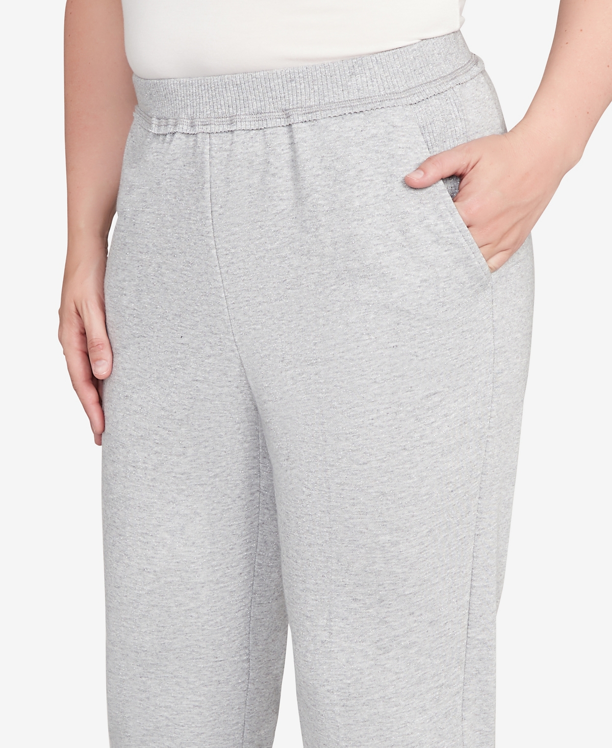 Alfred Dunner Petite Casual Vibe Cozy Medium Length Slant Pocket Pants In Gray