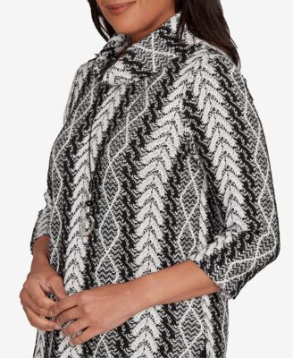 Petite Jet Setter Cable Jacquard Knit Top with Necklace
