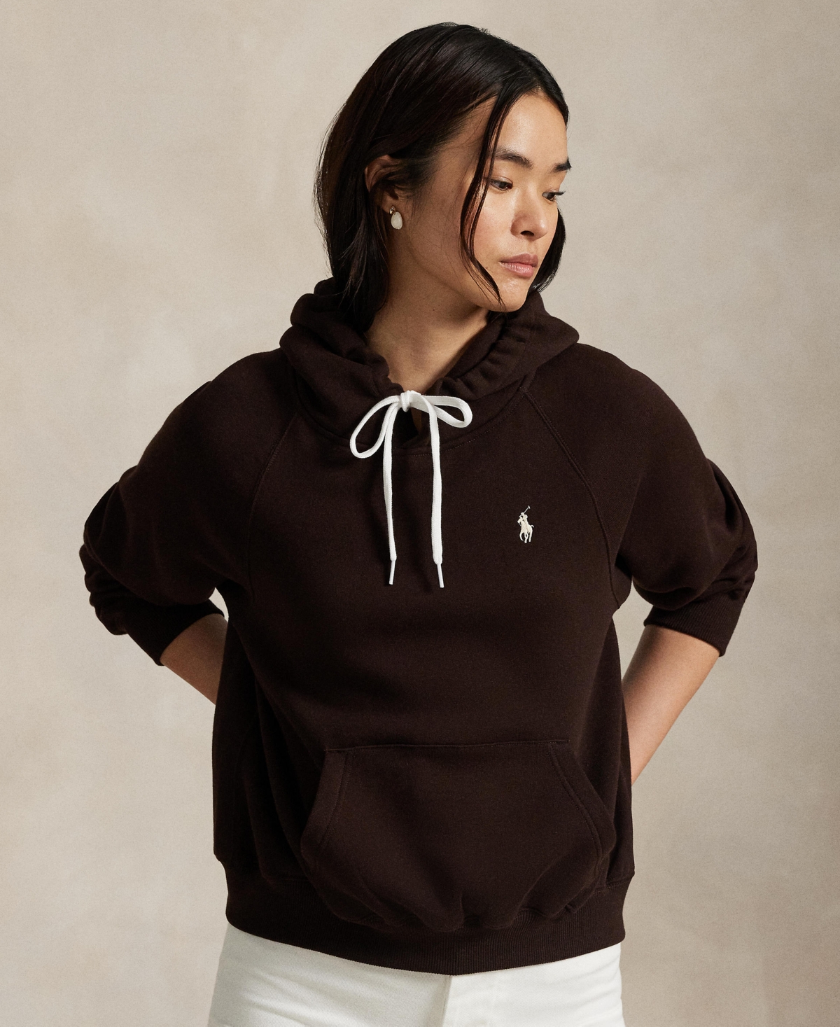 Polo Ralph Lauren Fleece Cotton Hoodie With Logo Embroidery In Brown