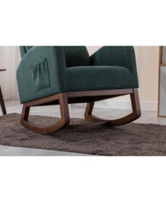 Rocking Chair, Modern Glider Recliner with Wood Legs, Side Pocket & High Back for Living Room or Bedroom