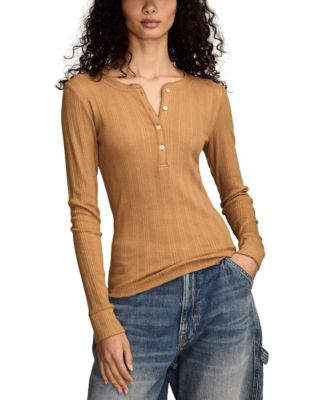 Lucky Brand - Women's Long Sleeve Rib Henley Top