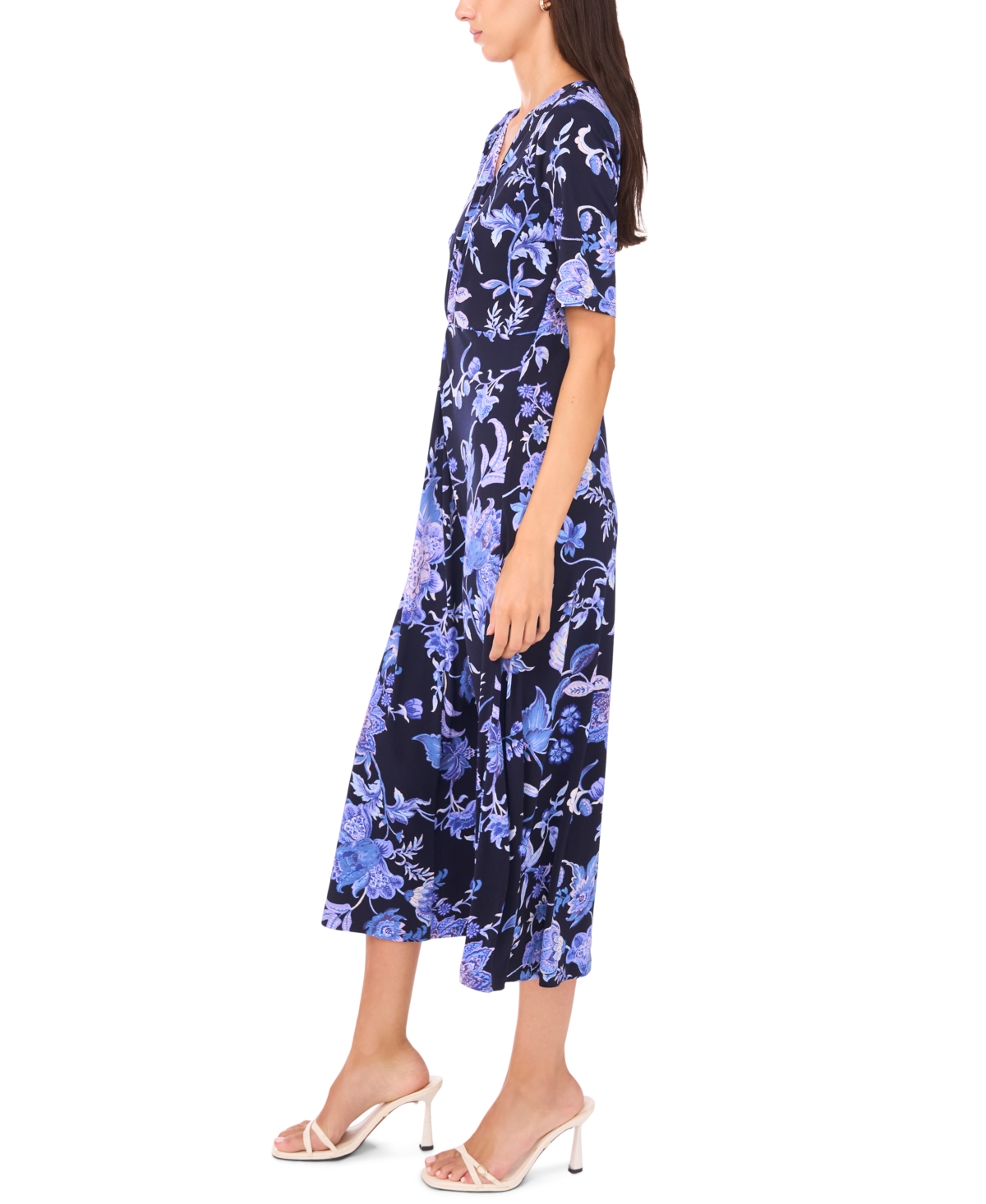Msk Women's V Neck Twist Front Midi Dress In Multi