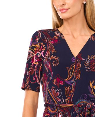 Women's V-Neck Tie Waist Midi Dress