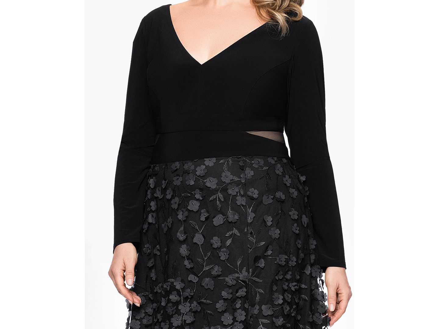Женское платье XSCAPE Plus Size Long Sleeve Embellished, цвет: Чёрный — фото 3