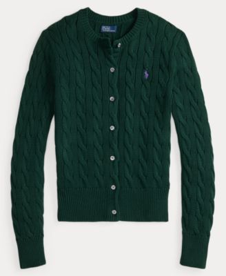 Women's Cable-Knit Cotton Crewneck Cardigan Sweater