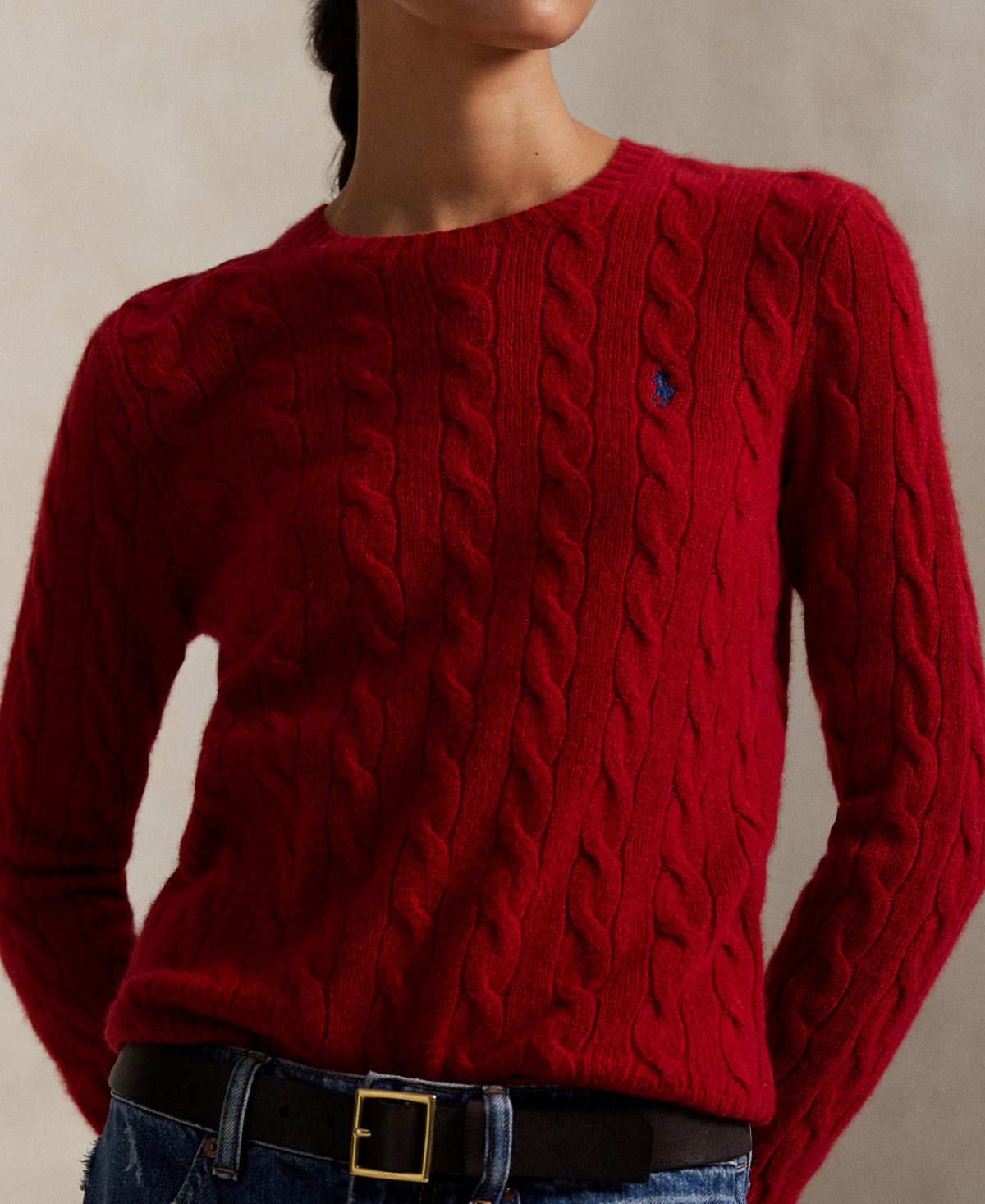 Polo Ralph Lauren Women's Cable Wool-cashmere Crewneck Sweater In Red