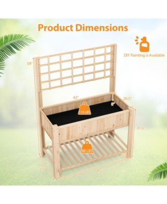 Raised Garden Bed w/ Trellis Wooden Elevated Planter Box w/ Legs & Liner 45'' x 23'' x 59'' (L x W x H)