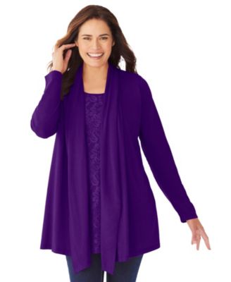 Plus Size 2-Fer Cardigan & Attached Lace Tunic