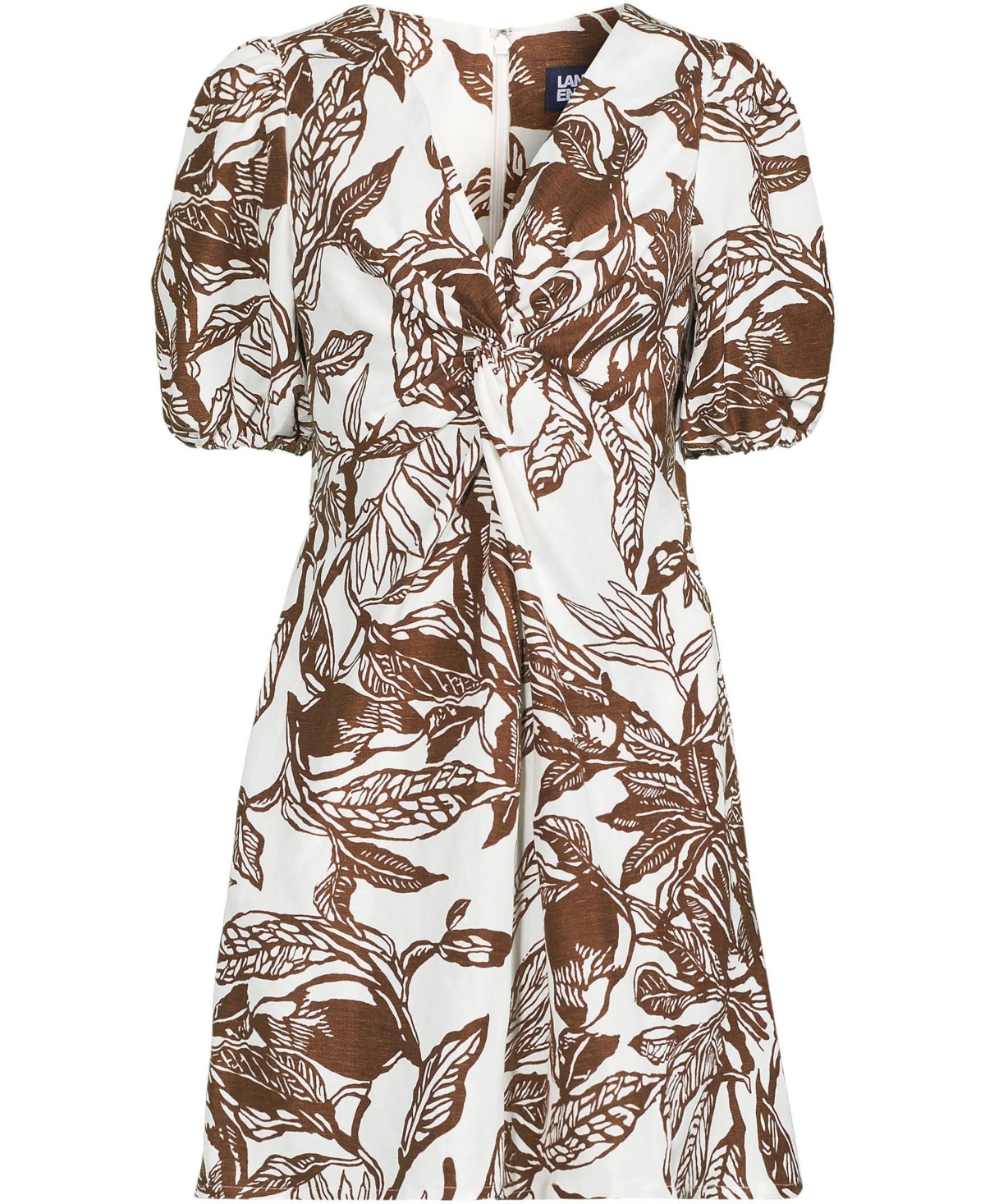 Lands' End Women's Linen Above the Knee Puff Sleeve Dress