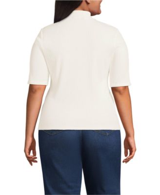 Plus Size Elbow Sleeve Pointelle Rib Mock Neck