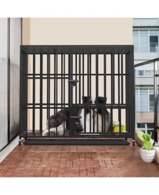 Chew-resistant Heavy Duty Metal Dog Cage Kennel Pet Crate with Wheels