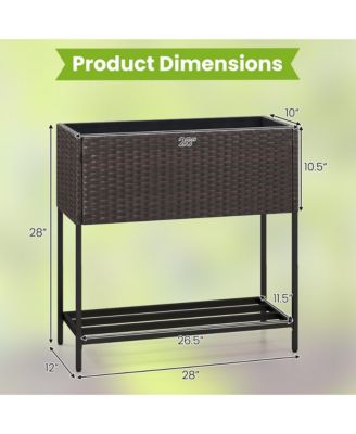 Elevated Planter Box Raised Garden Bed w/ Rattan Surface Bottom Storage Shelf