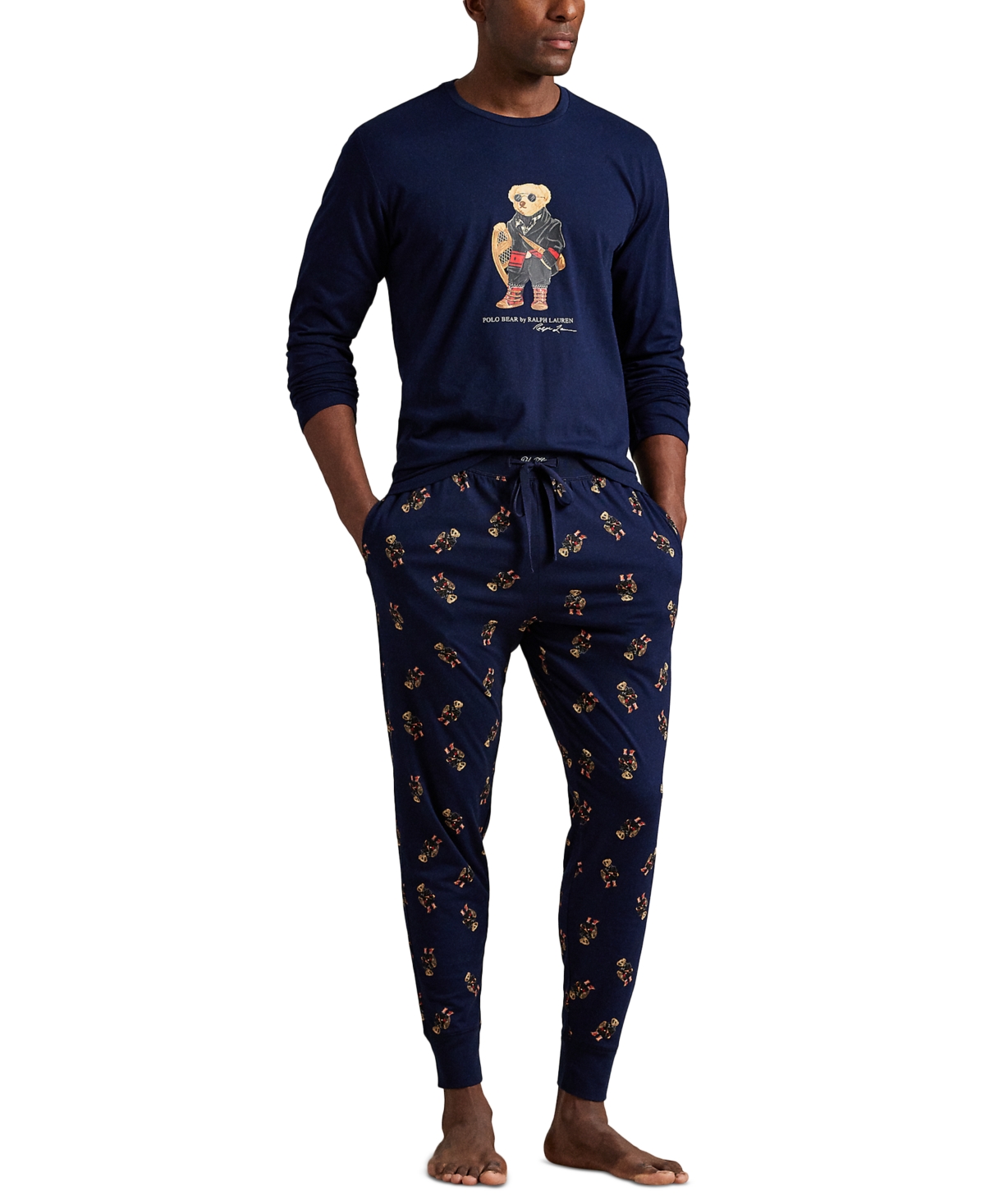 Polo Ralph Lauren Men's 2-piece Long Sleeve Crew T-shirt And Joggers Pajama Set In Black