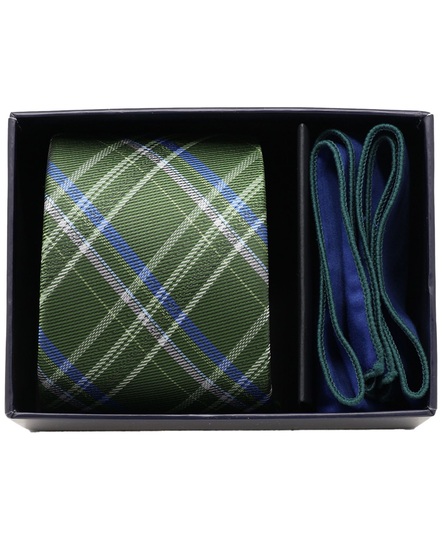 Men's 2-Piece Plaid Tie and Solid Pocket Square Half Box Set