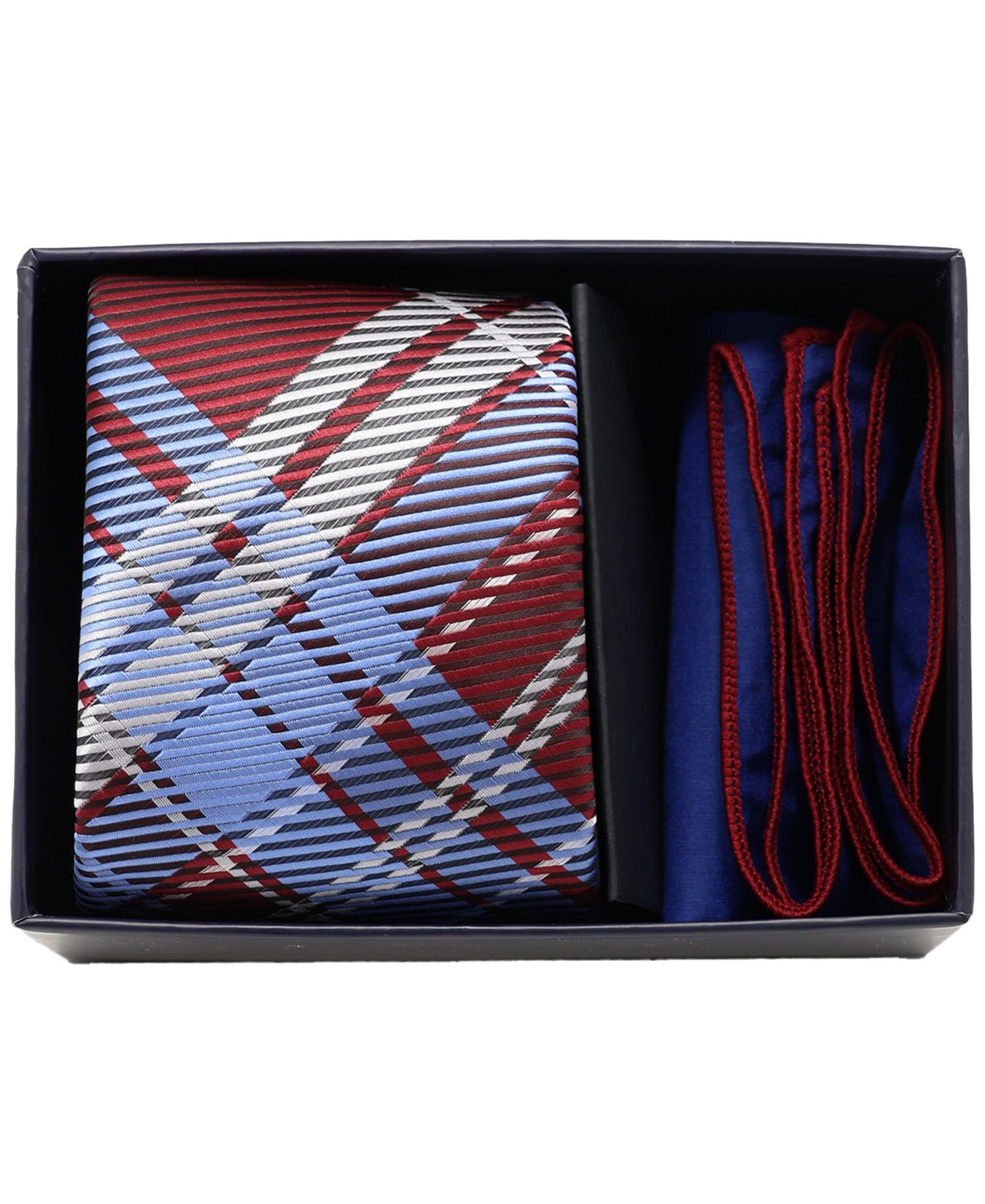 Men's 2-Piece Plaid Tie and Solid Pocket Square Half Box Set