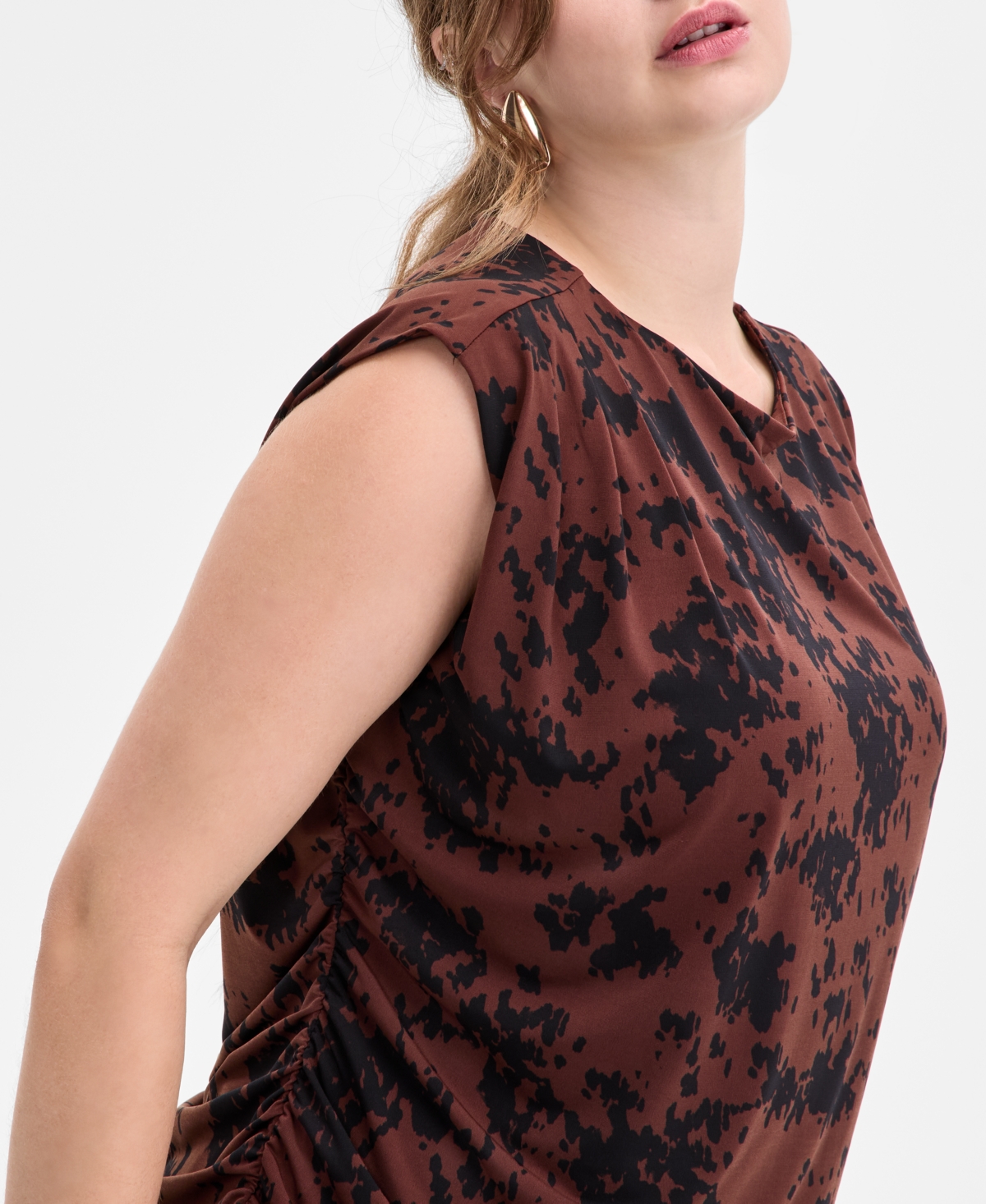 Inc International Concepts Plus Size Boat-neck Top, Macy's Exclusive In Brown