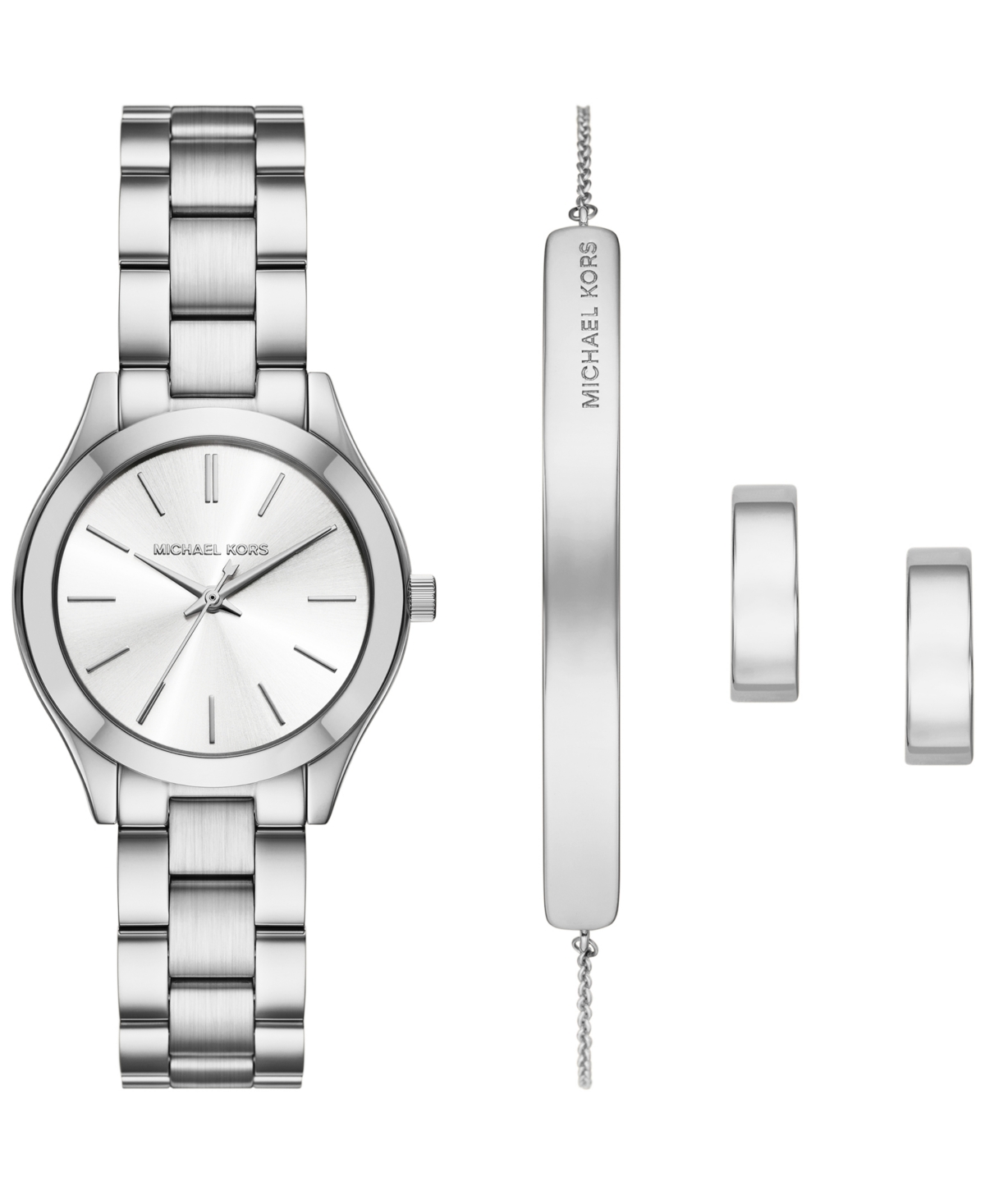 Michael Kors Women'sâ Slim Runway Three-hand Silver-tone Stainless Steel Watch And Jewelry Set, 32mm