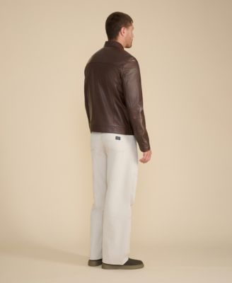 Men's Leather Racer Jacket, Created for Macy's