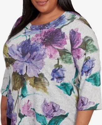 Plus Size Lake Champlain Asymmetrical Watercolor Flower Top