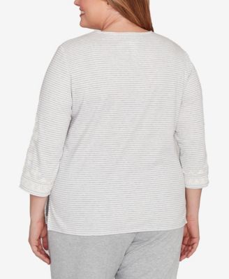 Plus Size Casual Vibe Embellished Striped Crew Neck Top