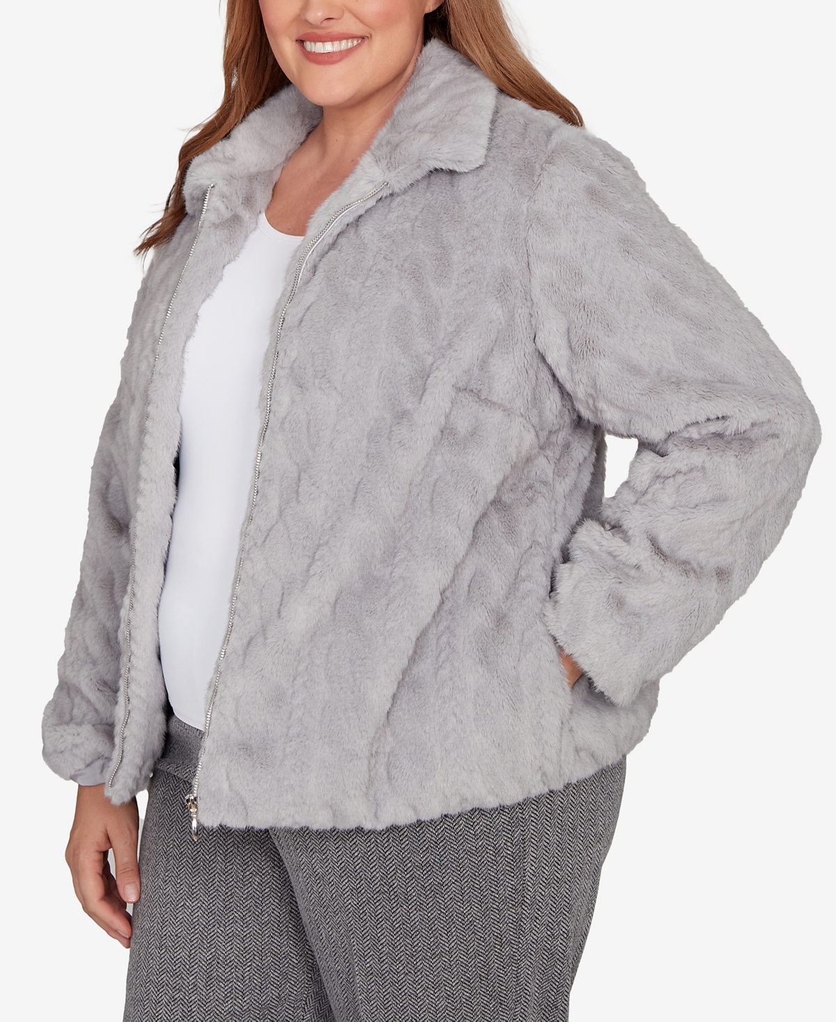 Alfred Dunner Plus Jet Setter Sculpted Zip Up Jacket