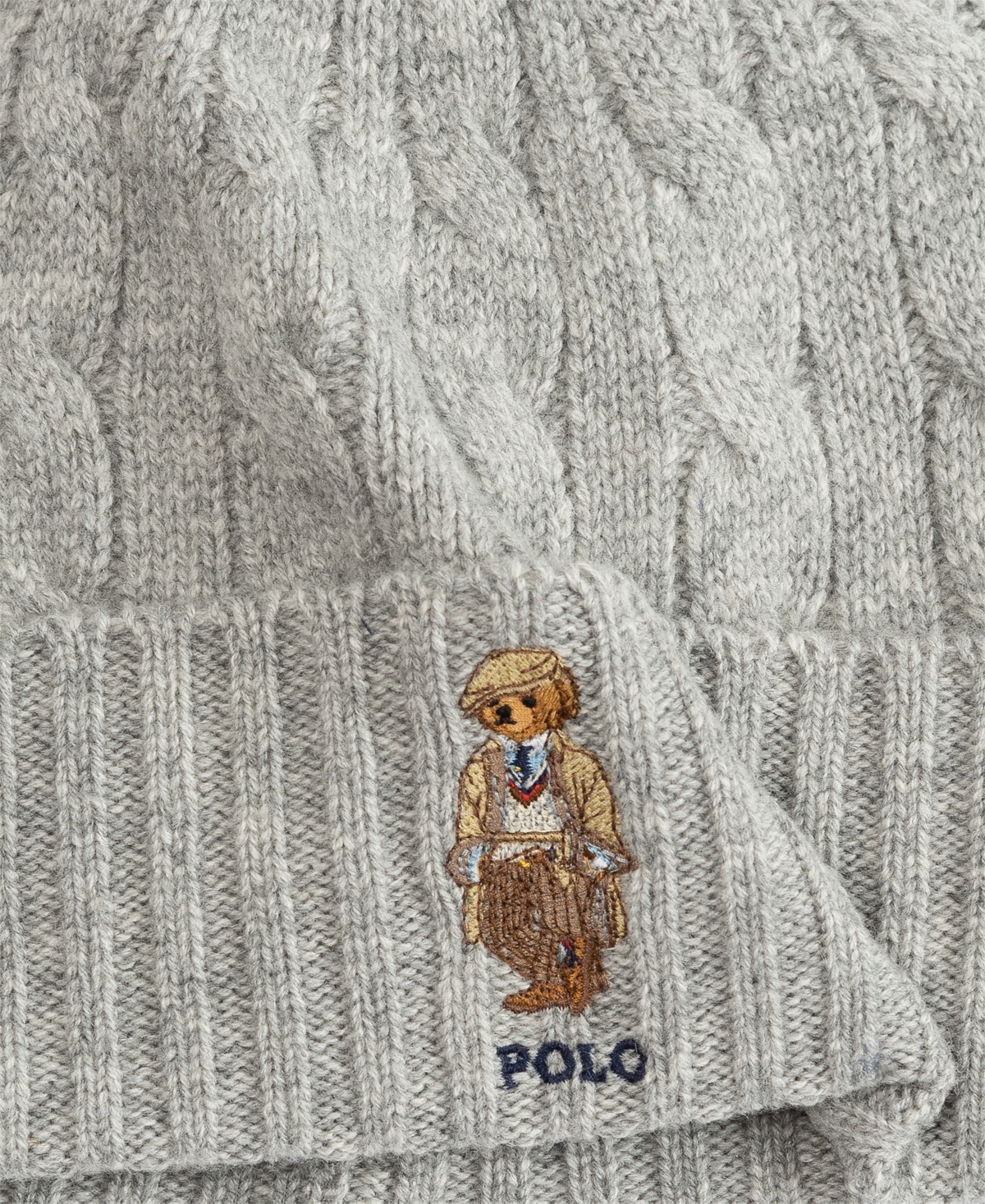 Polo Ralph Lauren Charles Bear Cable Beanie In Gray