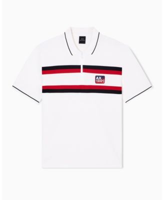 Men's Color Block Pique Zip-Collar Tipping Polo Shirt