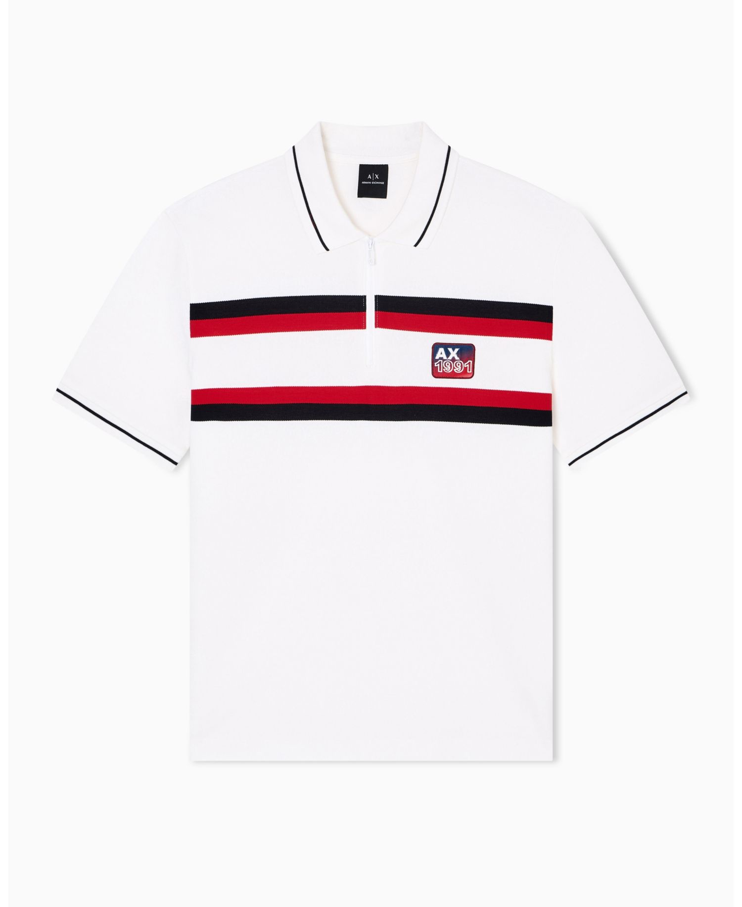 Men's Color Block Pique Zip-Collar Tipping Polo Shirt