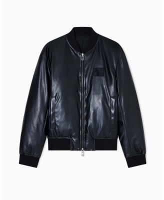 Men's Faux-Leather Bomber Jacket