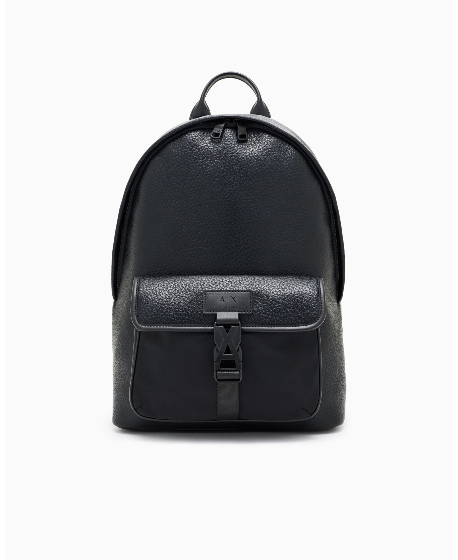 Men's Pebbled Faux-Leather Buckle Backpack