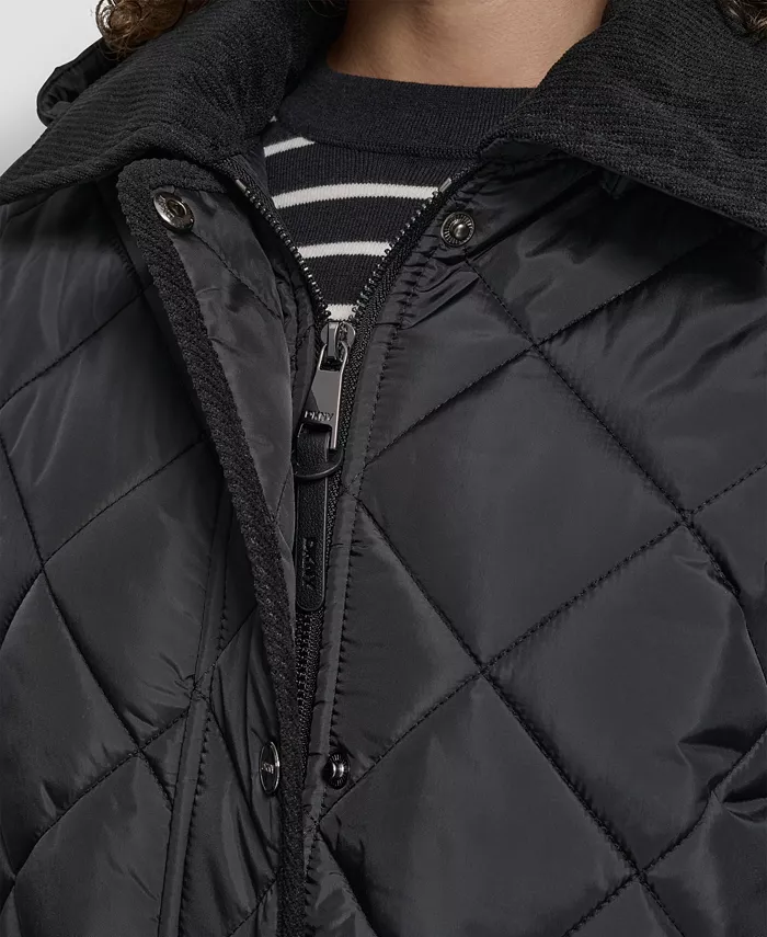 Women's Corduroy Collar Hooded Quilted Coat - thumbnail 6
