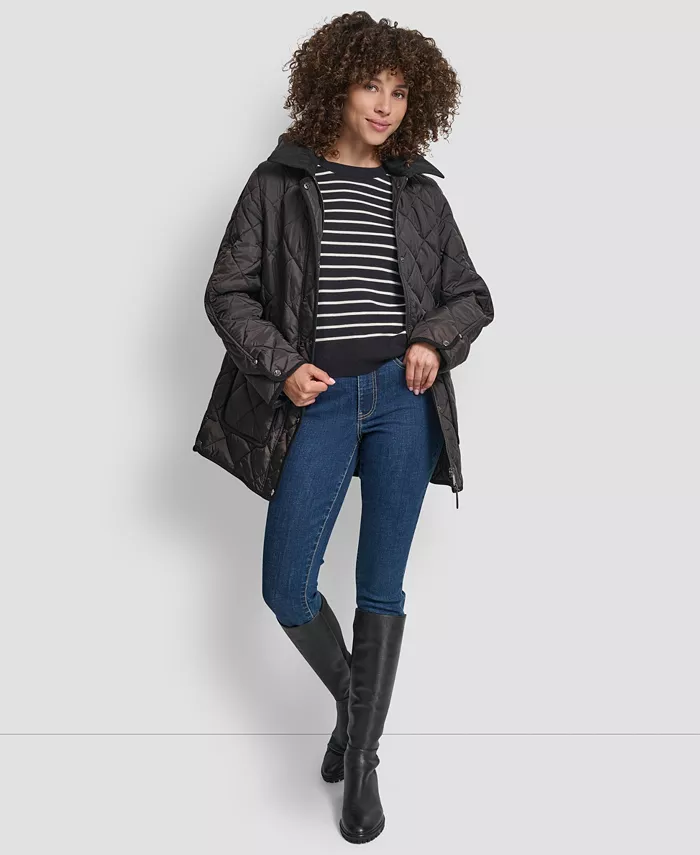 Women's Corduroy Collar Hooded Quilted Coat - thumbnail 9