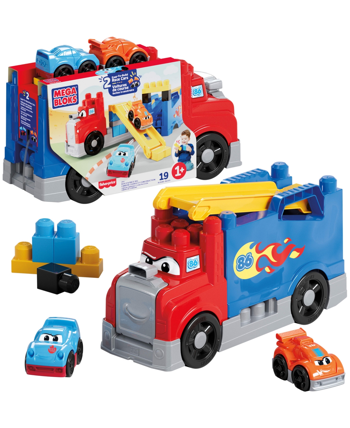 Mega Bloks First Builders Build And Race Rig Toy Blocks, 19 Pieces In Blue