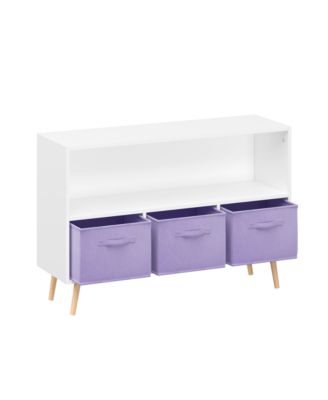 35 in. Wide White/Purple Kids Bookcase with Collapsible Fabric Drawers, Children's Book Display, Toy Storage Cabinet