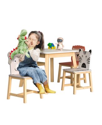 5 Piece Wood Kiddy Table and Chair Set with 4 Chairs Set Cartoon Animals