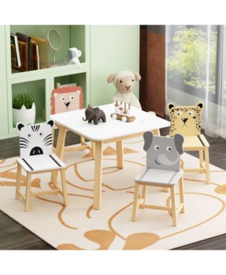 5 Piece Wood Kiddy Table and Chair Set with 4 Chairs Set Cartoon Animals