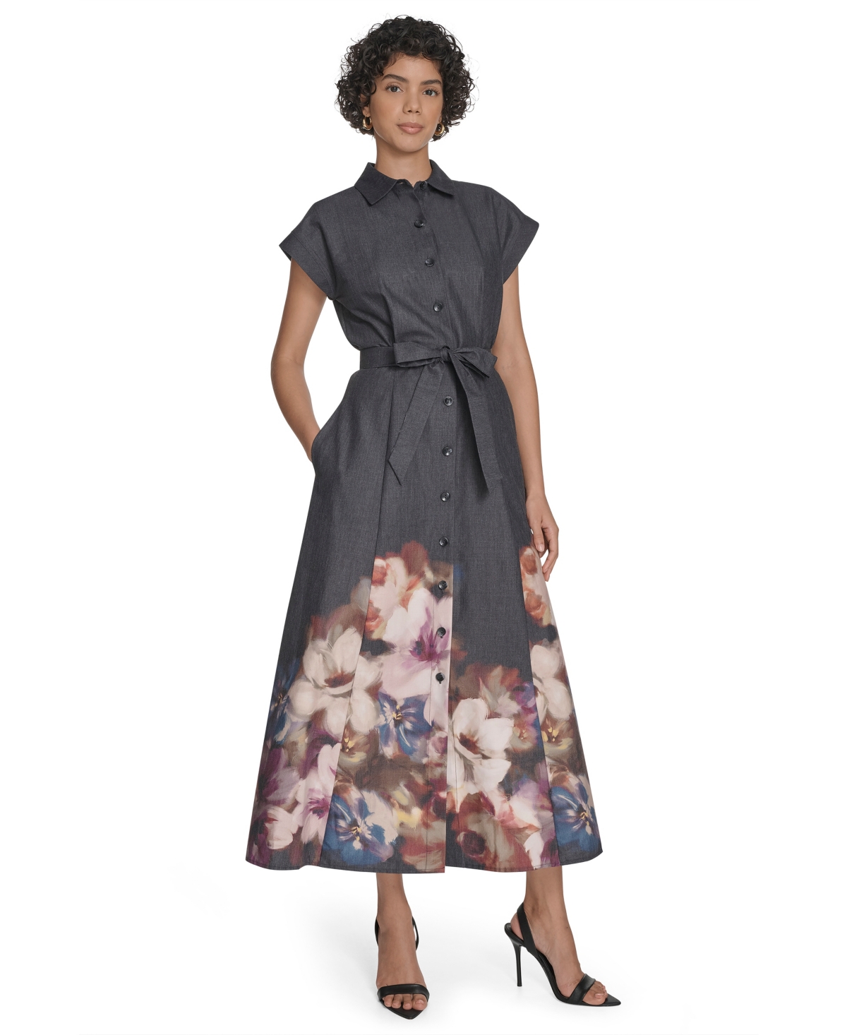 Calvin Klein Plus Size Printed Short Sleeve Shirtdress In Multi