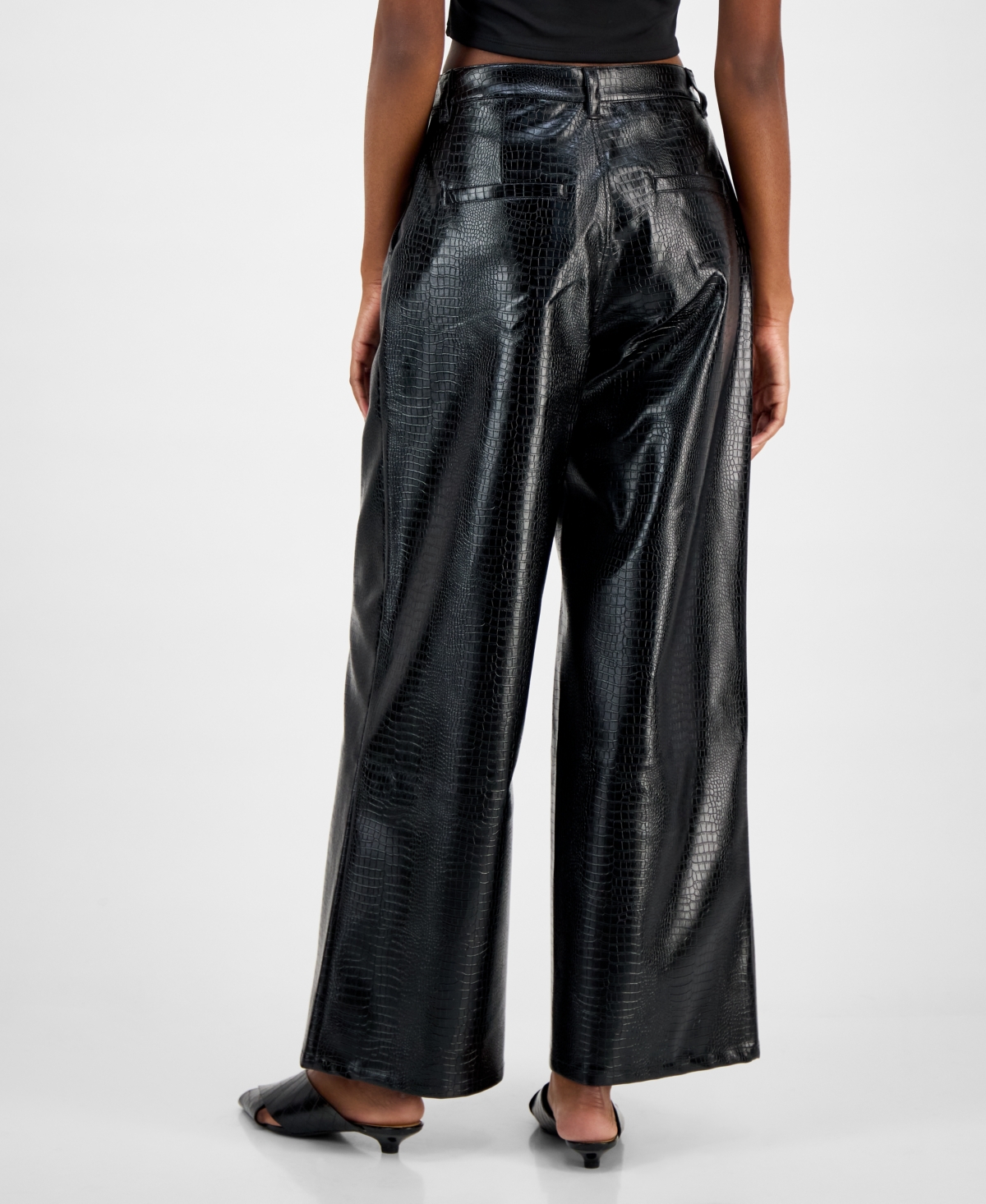 Bar Iii Women's Crocodile-embossed Faux Leather Pants, Macy's Exclusive In Black